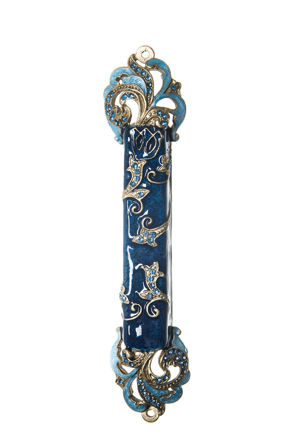 Picture of #149-M Blue mezuzah case with stones