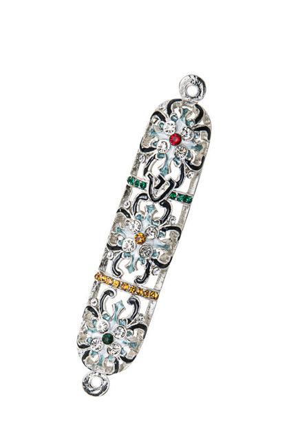 Picture of #4946 Jeweled Silver Flower Mezuzah case