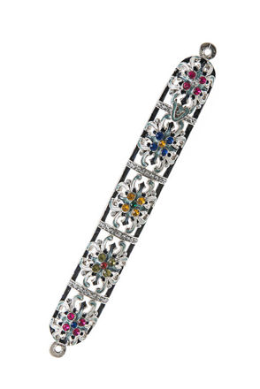 Picture of #4938 Jeweled Silver Flower Mezuzah case