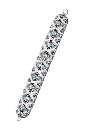 Picture of #4940 Jeweled White/Blue Mezuzah case