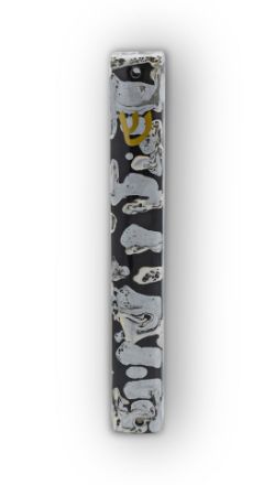 Picture of I103-S Mezuzah Silver Mist Enamel with Gold shin 