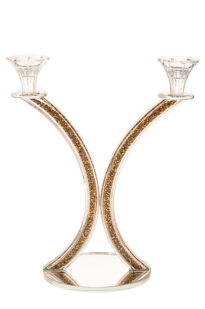 Picture of #1632-2G Candelabra Crystal and Gold Crushed Stones 2 Branches 