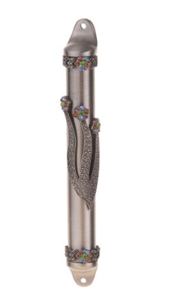 Picture of #4845 Mezuzah  Pewter Jeweled with Multicolor stones